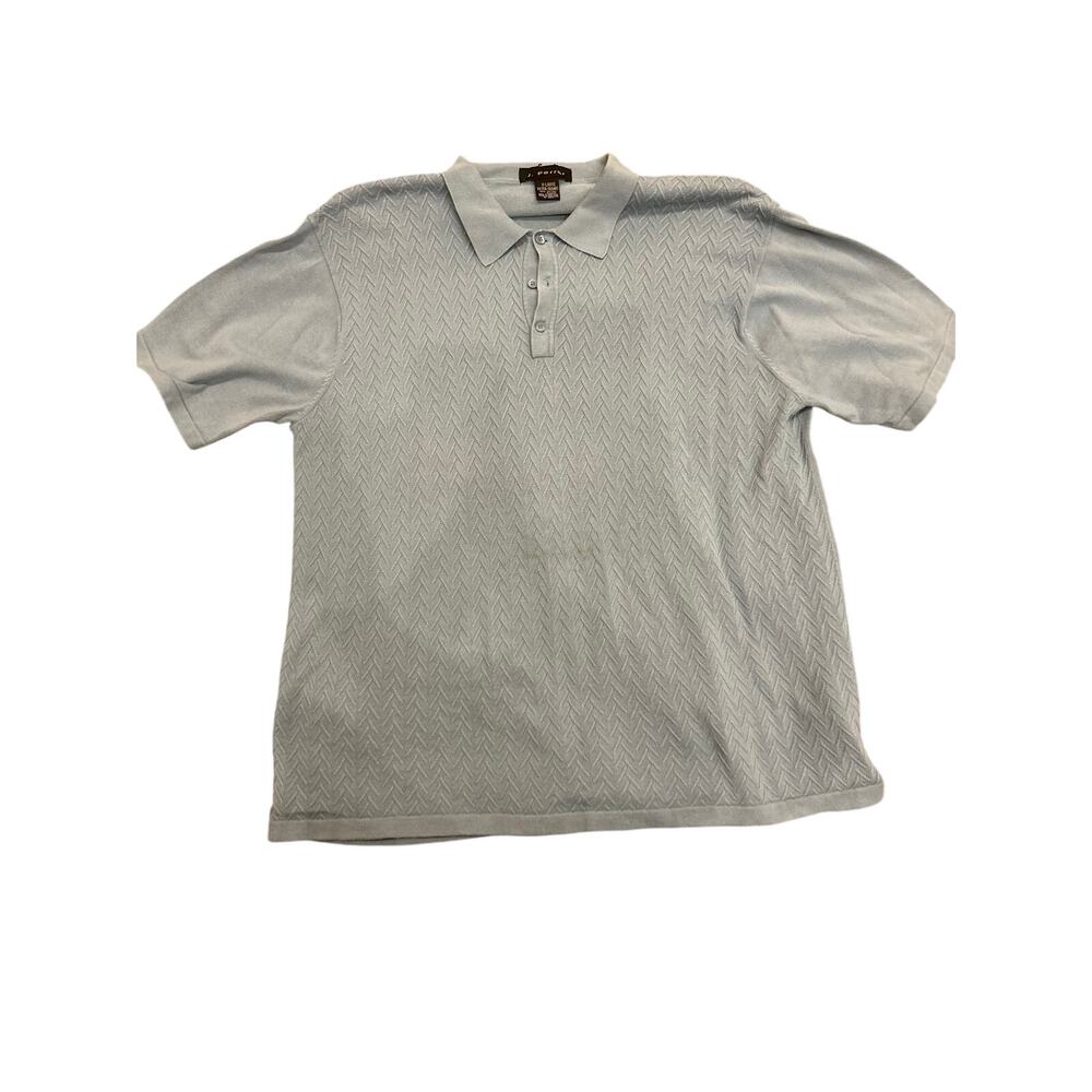 J. Ferrar Light Blue Textured Knit Polo Shirt Mens XL 100% Cotton